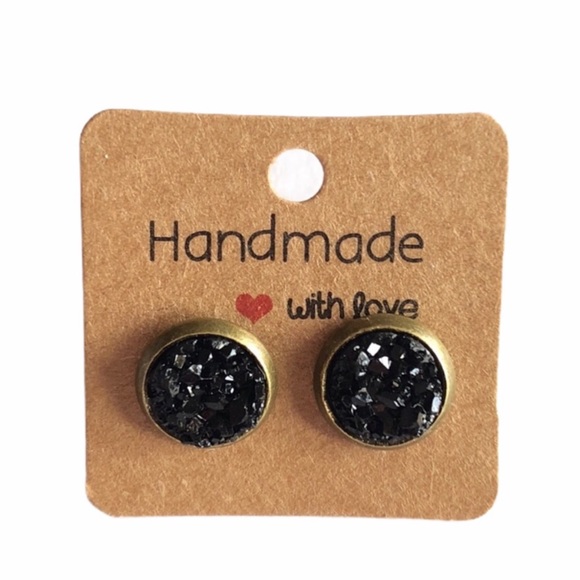 gallery_of_gems Jewelry - Chunky Black Druzy Bronze Stud Earrings!
